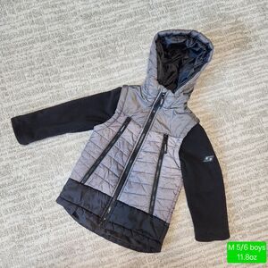 Skechers boy's puffer fleece hooded jacket gray black size M 5/6